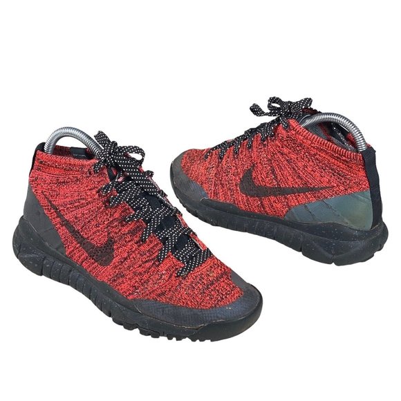 NIKE Flyknit Trnr Chukka FSB Bright Crimson Black Sequoia Womens Sz 7 805093-603 - Picture 1 of 14